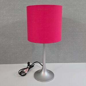 Modern Table Desk Lamp Matte Chrome Finish with Pink Shade